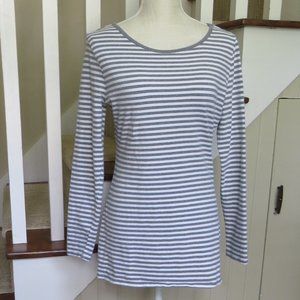 MATILDA JANE Gray & White Stripe Cotton Top - Women's Medium